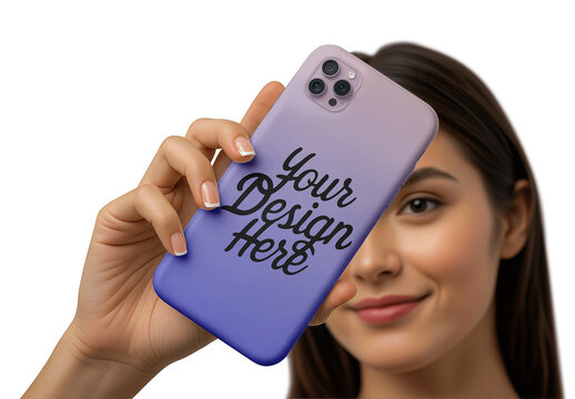 Phone Case Mockup Held By Woman Selfie