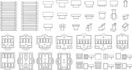 Architectural blueprint schematic showcasing a comprehensive set of building elements for design inspiration. capturing technical details and precise spatial arrangements.