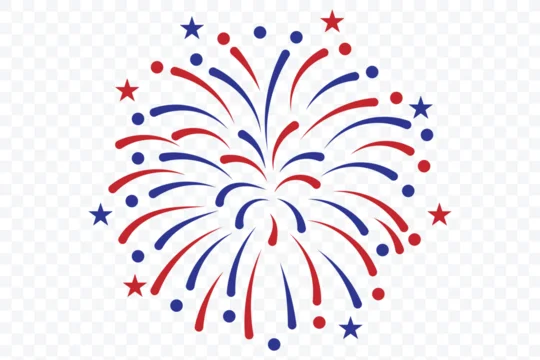 Set of fireworks with a red and blue stars and sparks . United states of america independence day fireworks. Red, blue fireworks for 4th of July. Red, blue, white usa flag color firework border.