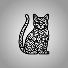 Cat Mandala Silhouette Designs Clean Flat Vector Composition