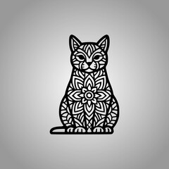 Cat Mandala Silhouette Designs Clean Flat Vector Composition