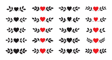 Set of heart and leaf dividers featuring black and red hearts for embellishment
