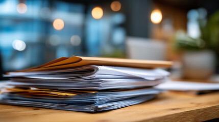 Disorganized stack of various papers and documents showcasing chaos of paperwork in office setting, administrative disorder, document management challenge, business filing disarray, with copy