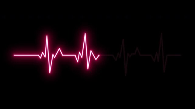 Animated bright heartbeat line showing pulse rate, ECG/EKG cardiograph, heart monitoring, medical diagnostics, health care, and vital signs, Transparent video with alpha channel