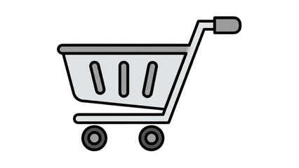 Simple illustration of a shopping cart on wheels in a clean white background © Stock Image Paradise