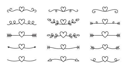 Collection of curly heart line dividers and decorative page breaks for scrapbook layouts and feminine branding