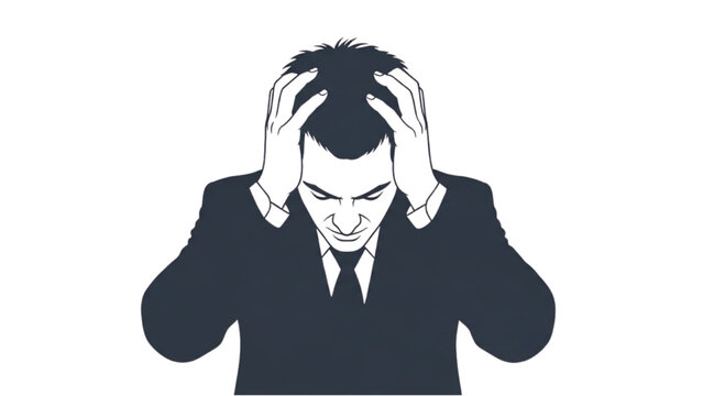 A businessman experiencing stress and frustration while holding his head in frustration