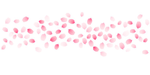 Sakura cherry petals, pink apricot flowers falling border. Vector background