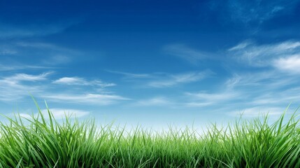 A field of grass with a blue sky in the background