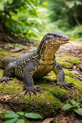 Fototapeta premium Monitor Lizard in the Sunlit Forest
