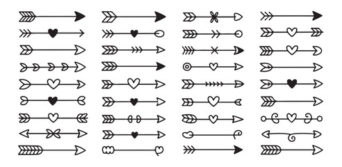 Assortment of decorative arrow and heart shaped dividers for romantic design layouts and celebrations