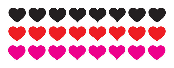 Collection of simple love heart icons set in various colors perfect for romantic holiday decoration user interface graphic elements and app design