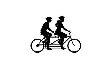 Obraz premium Tandem bicycle silhouette, couple riding double bike together, black vector cycling illustration, outdoor sports and leisure activity icon