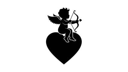 Cupid sitting on heart with bow and arrow, Valentine illustration