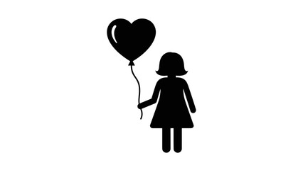 Young girl holding heart-shaped balloon in simple illustration on white background