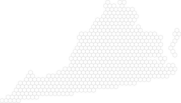Virginia, United States &ndash; hexagonal grid vector map (Albers equal area conic projection, PPT-compatible & fully editable)