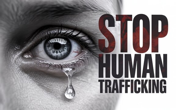 Strong visual message urging action to stop human trafficking crimes.