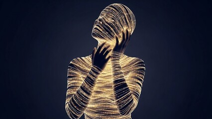 Human Figure Wrapped in Glowing Fiber Optic Light Cords