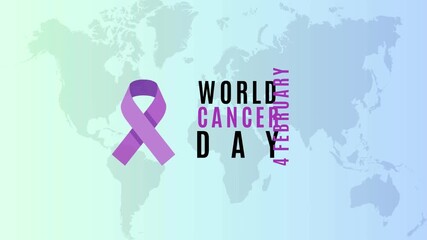 World Cancer Day Awareness Campaign with Purple Ribbon on World Map Background