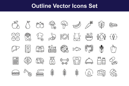 Outline vector icons set featuring daily objects Vector