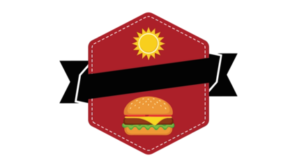 Burger Emblem with Sun and Ribbon for Food Business