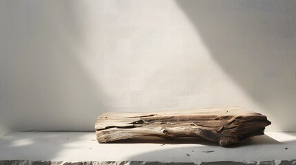 Raw Wood on Light Stone Surface, Minimal Natural Still Life