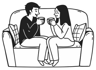 happy couple looking at each other sitting on the sofa