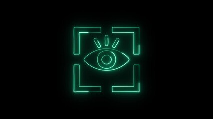 Eye Recognition Icon Animation with Glowing Lines on Black Background