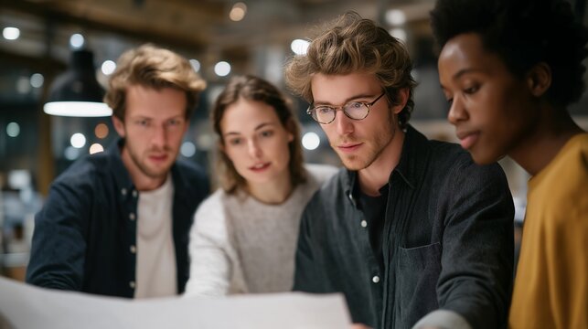Startup founders huddled over pizza and devices with diagrams on a whiteboard, intense planning with revenue models and investor notes reviewed during an urgent business meeting before product