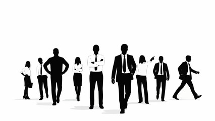 Diverse group of business people silhouettes in formal attire.