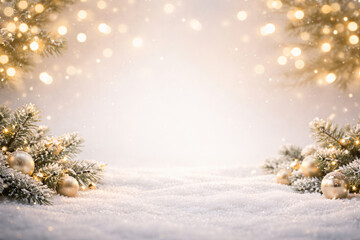 Minimal Christmas Background with Warm Bokeh Lights and Copy Space