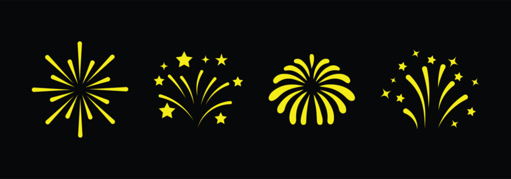 Fire works icon. Firework icon set. Fourth of July celebration symbol, Independence Day design element. Celebration banner elements design for Christmas, New year, Holiday, Anniversary, Party, Diwali 