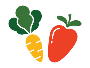 A colorful illustration of a carrot and a red bell pepper on a white background