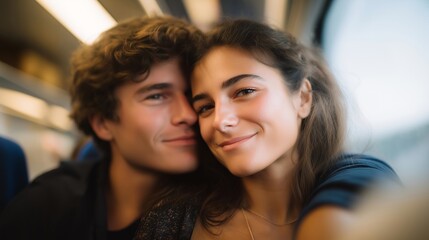 An intimate moment aboard a train travel experience, featuring passengers enjoying the scenic views outside the window, highlighting the joy and comfort of exploring new destinations. cinematic