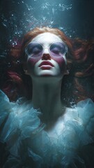 Surreal Artistic Portrait with Flowing Hair and Reflective Glasses Representing Inner World
