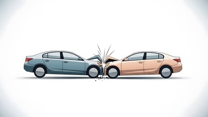 Modern Flat Design Car Crash Illustration, Muted Colors, Isolated on White