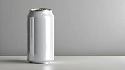 Blank White Aluminum Soda Can Mockup on Minimal Gray Background for Beverage Branding