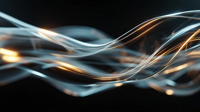 Dynamic glowing light trails in motion on dark background