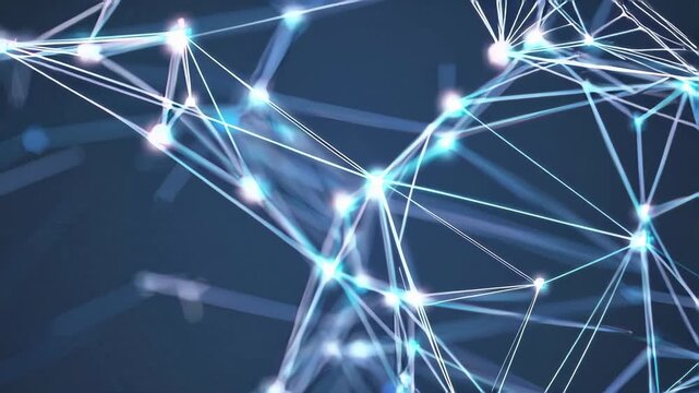 Abstract geometric background with polygonal shapes and connected network lines, futuristic low poly design, dynamic composition, minimalistic modern style