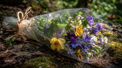 Obraz premium Delicate Clear Cellophane Wrapping Crinkled Around Flowers