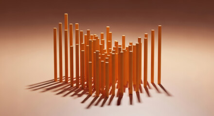 Abstract Data Visualization A Dynamic Arrangement of Cylindrical Bars Creating a Compelling Visual Representation of Information and Statistical Analysis on Beige Backdrop