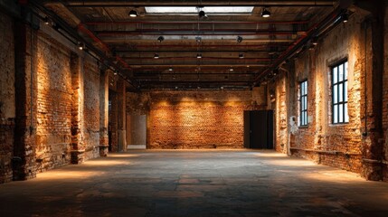Industrial interior with brick walls and natural light for creative projects