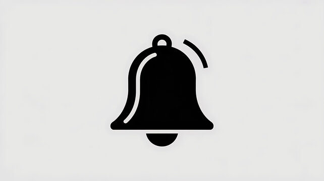 Sleek minimalist black notification bell icon with subtle curved lines indicating sound or alert on a clean light gray background symbolizing communication and alerts - Powered by Adobe