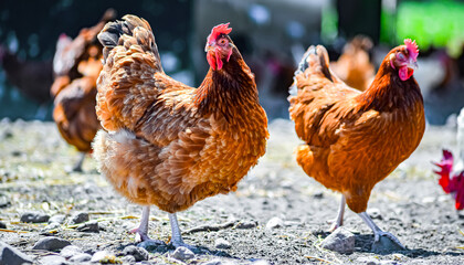 Chickens on traditional free range poultry farm