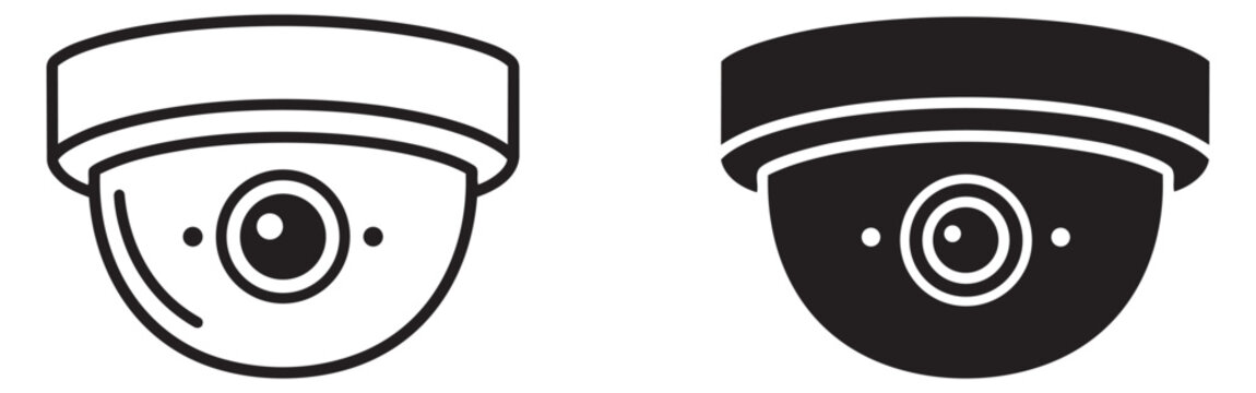 Modern icon set featuring line art and solid surveillance dome camera icons for security and monitoring concepts