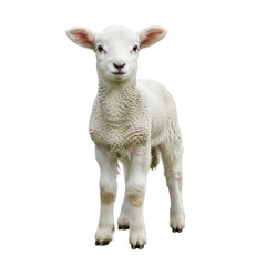 Fototapeta premium Adorable white lamb standing alone on white background