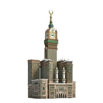 Majestic clock tower and buildings in mecca