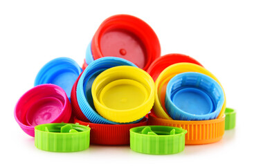 Composition with plastic bottles caps