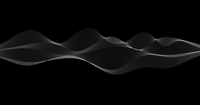 Abstract White Lattice Sound Track wave of particles on a black background