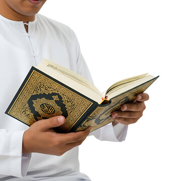 Man reading quran sharif with reverence and devotion